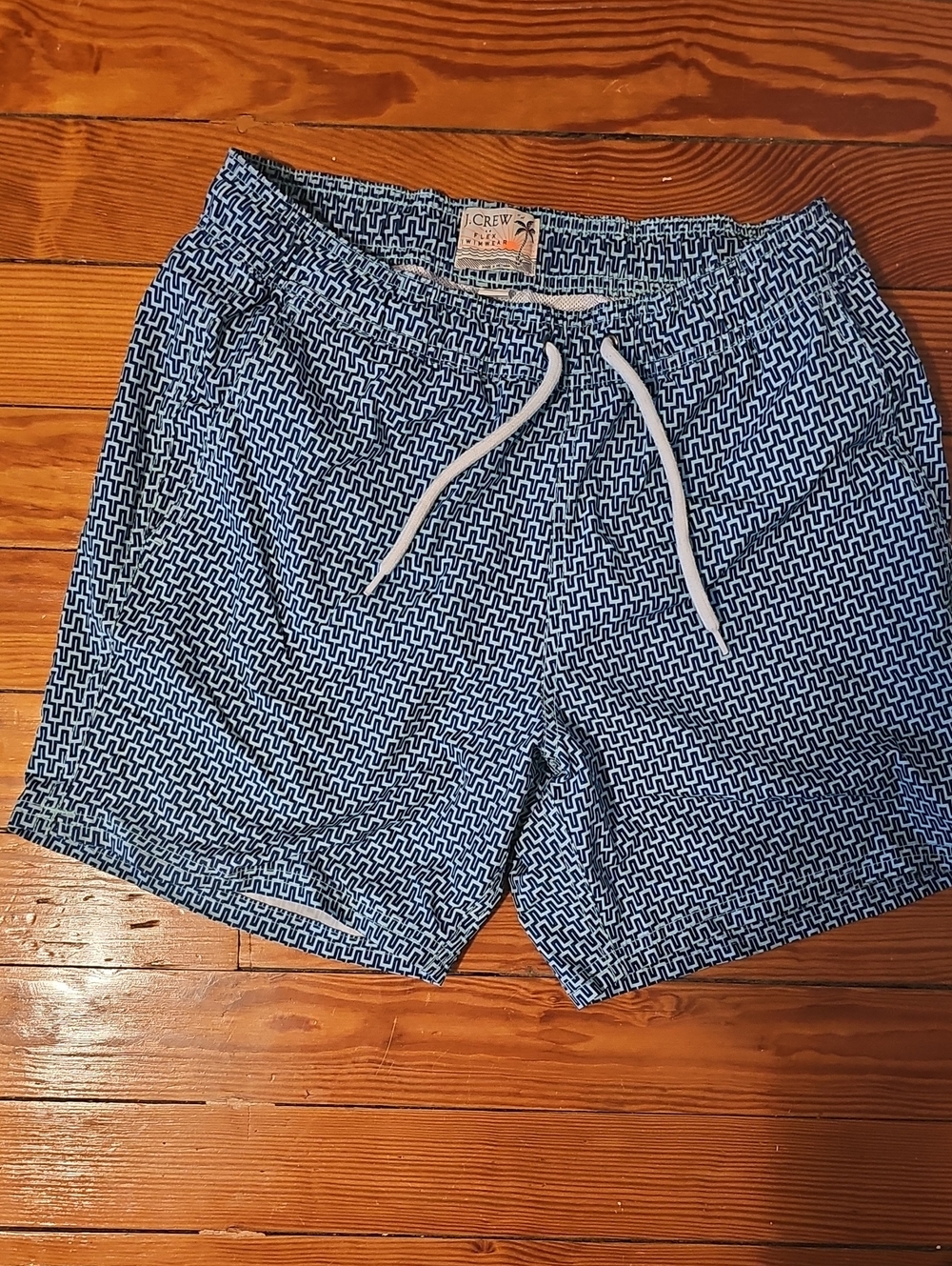 J. Crew Men's Navy and White Geometric Swim Trunks